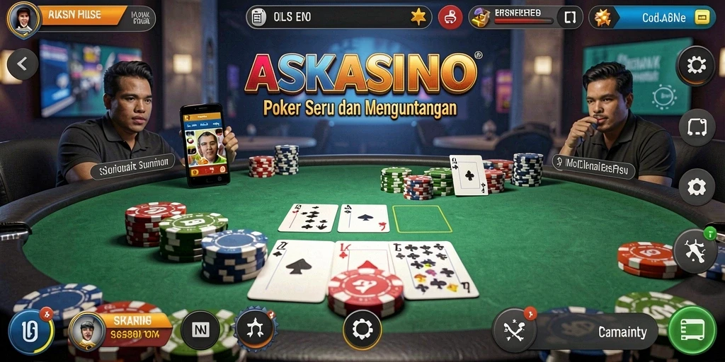 Tampilan gameplay seru dari ASKASINO dengan aksi poker yang mendebarkan.