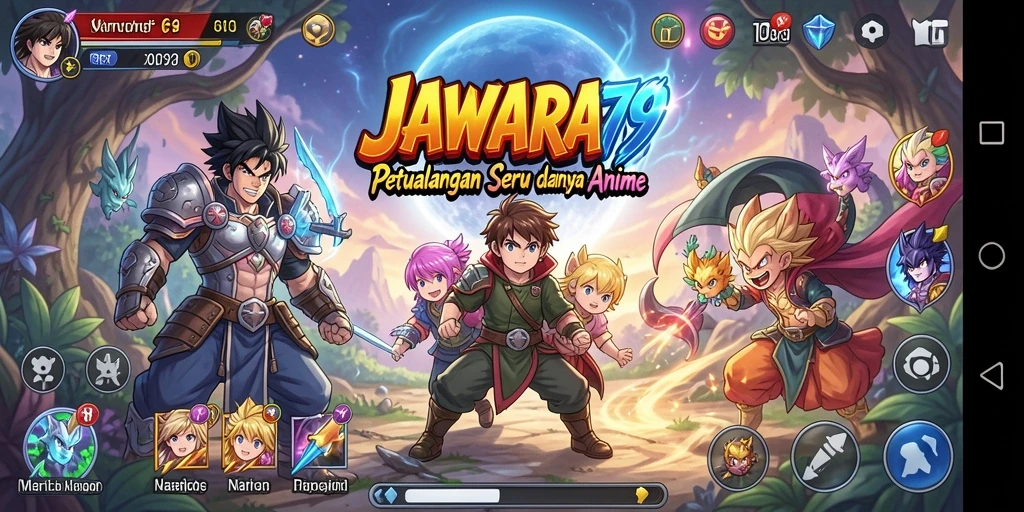 Screenshot JAWARA79 menampilkan aksi karakter anime dalam pertarungan.