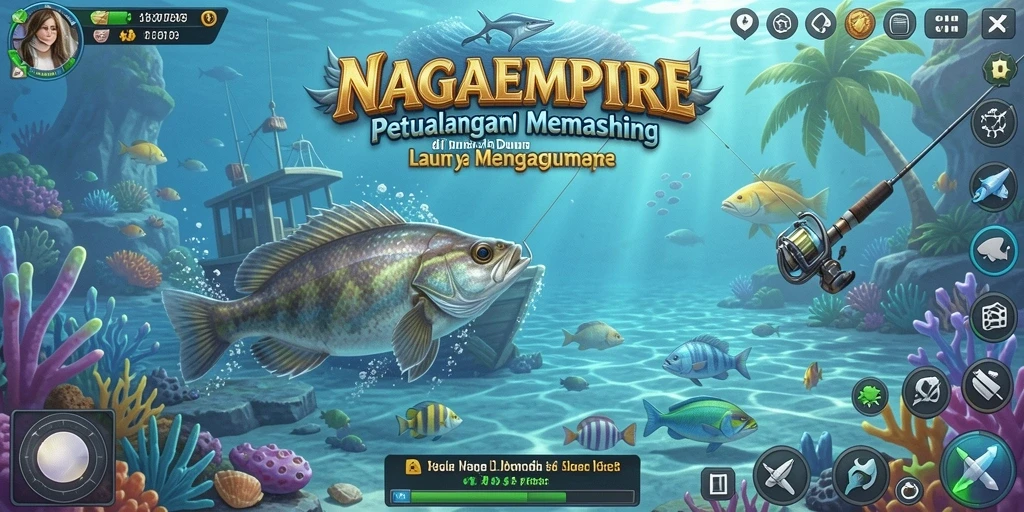 Tampilan gameplay menarik di NAGAEMPIRE dengan aksi memancing seru.