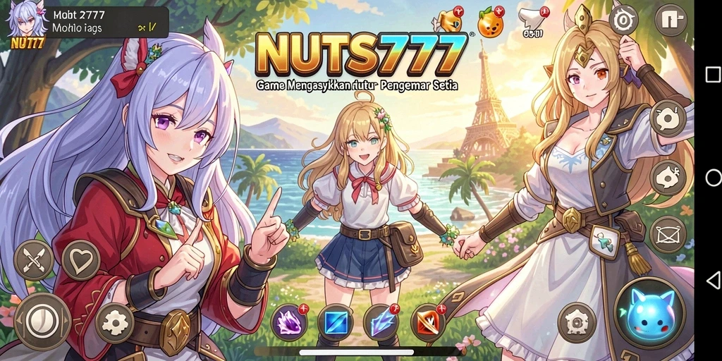Gameplay NUTS777 yang penuh aksi dan petualangan karakter Anime.