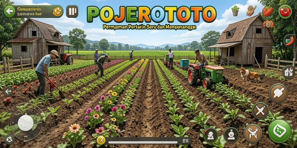 Tampilan gameplay POJEROTOTO yang menyenangkan dan interaktif di dunia pertanian.