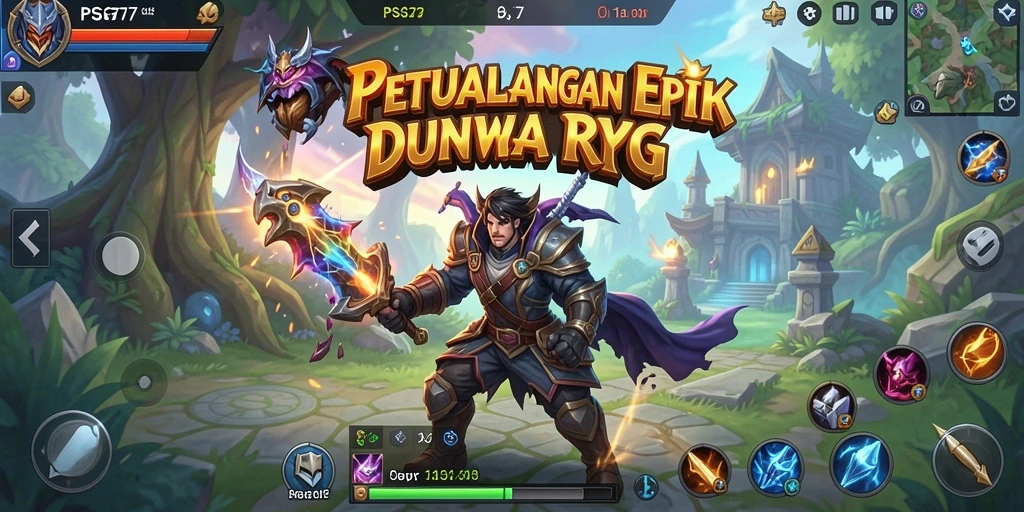 Screenshot utama menampilkan aksi pertarungan epik dalam RPG PSG77.