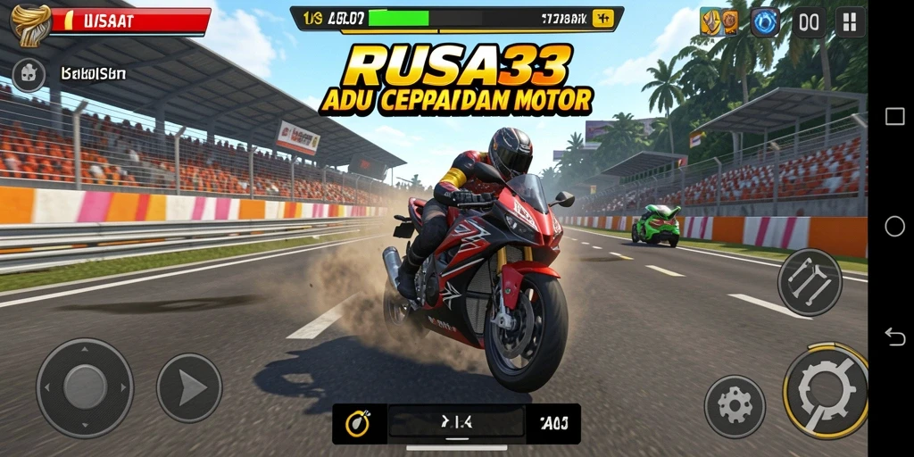 Tampilan menarik dari gameplay RUSA33 saat balapan motor di lintasan.